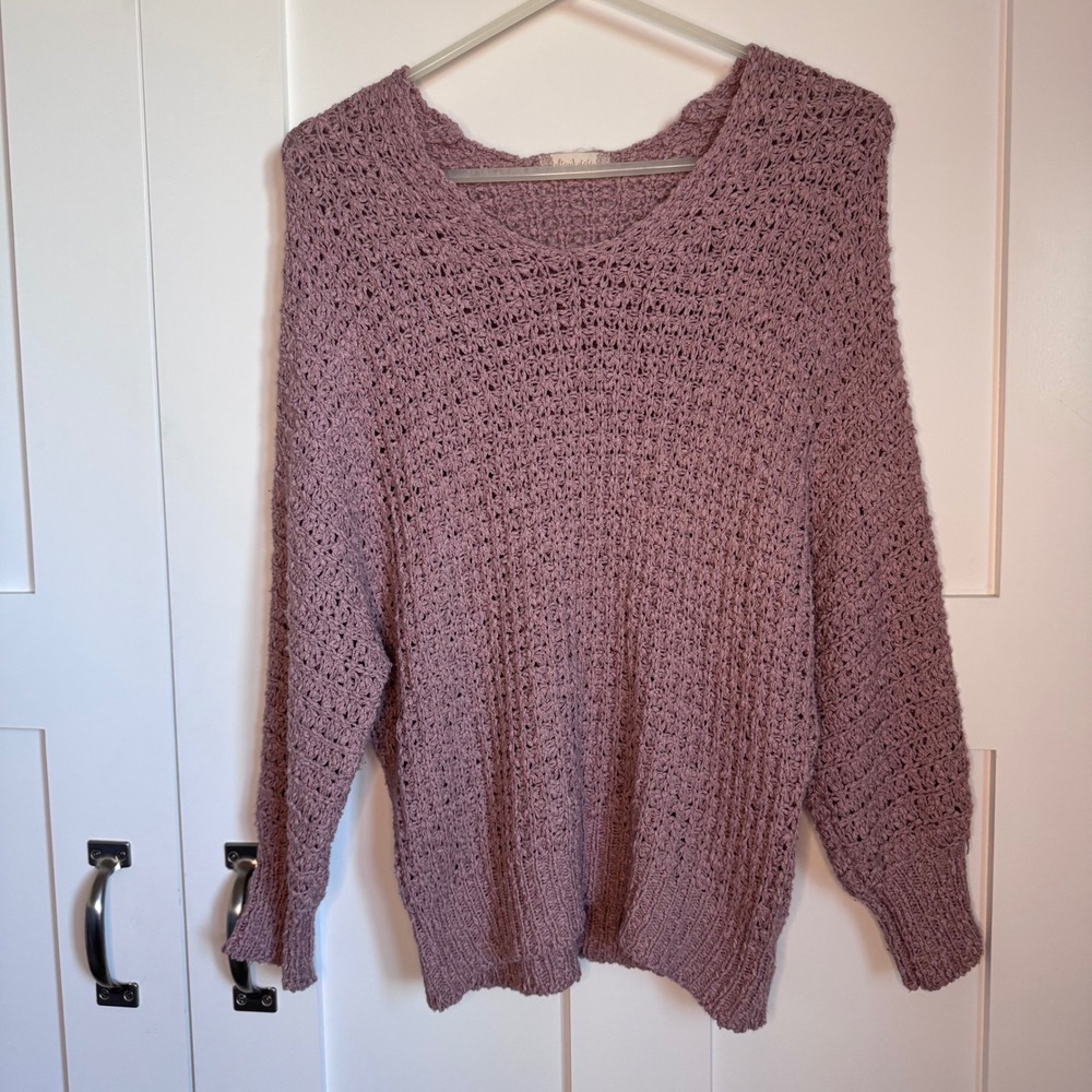Altar'd State Dusty Rose Pink Open Knit Sweater Dolman Sleeve Women's Size Small